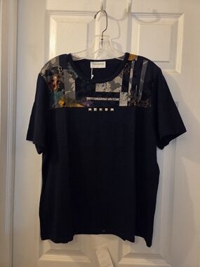 Olga Santini Navy Short Sleeve Knit Blouse